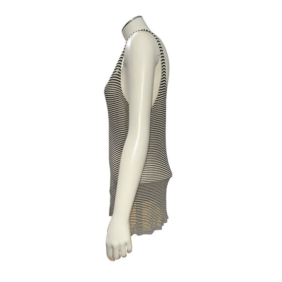 CCC Black And White Striped Scoop Neck Tank Top With Stretch Fit And Flared Hem - Picture 3 of 9